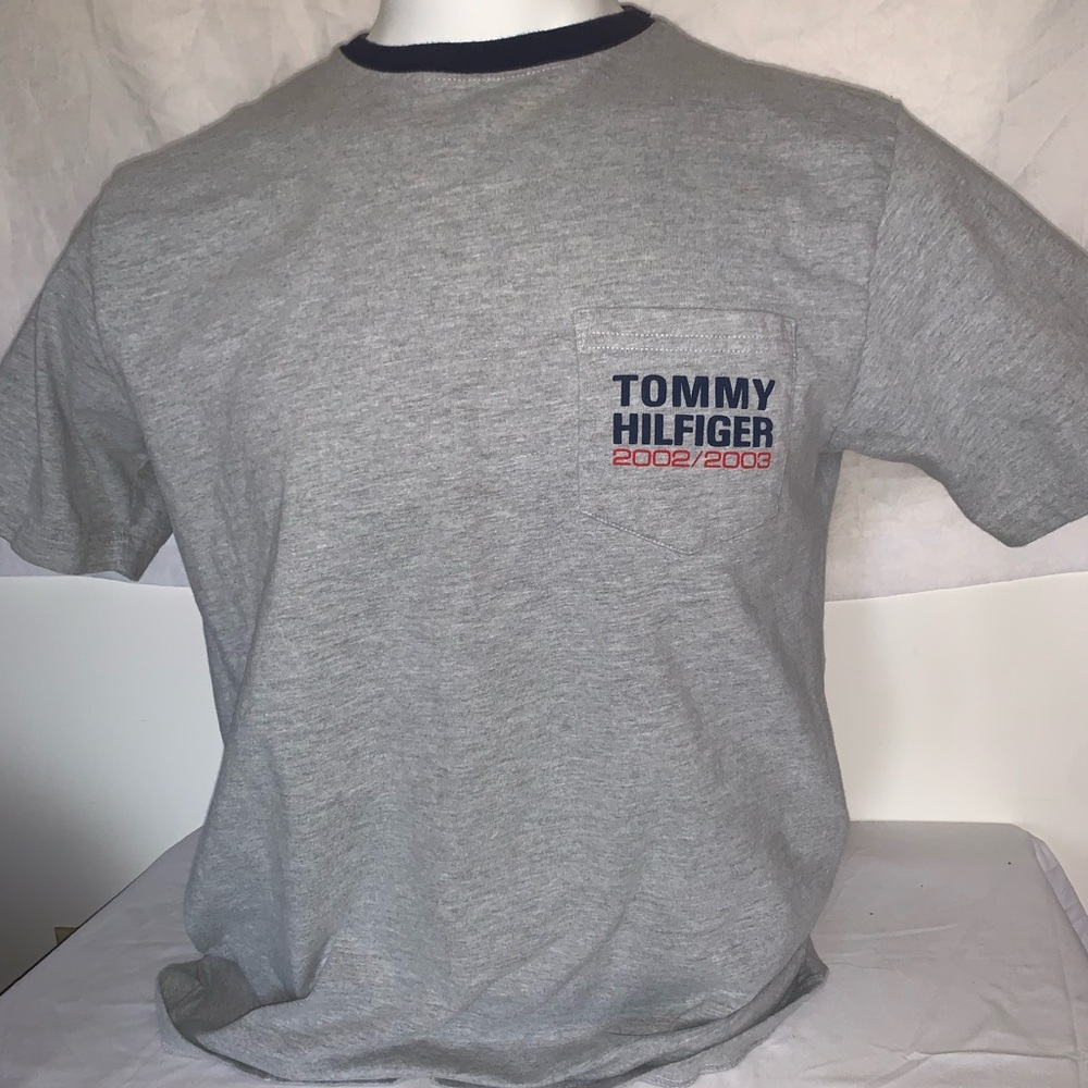 Tommy Hilfiger grey cotton t-shirt with accents Large